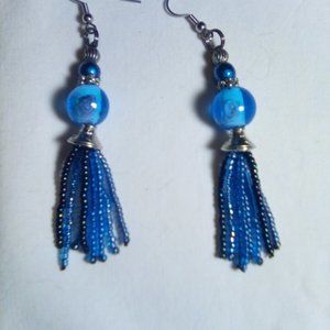 Hand Crafted  Multi Blue Beaded Earrings